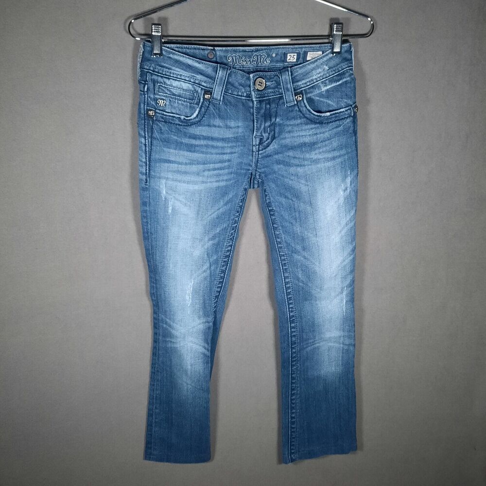 Miss Me Jeans JP5331B4 Boot Bedazzled Angel Wing Denim Womens Size 25 Low Rise